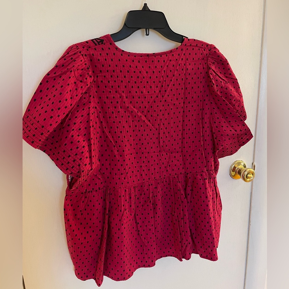Knox Rose Women's Pink Polka-Dot Peplum Blouse - Picture 6 of 6